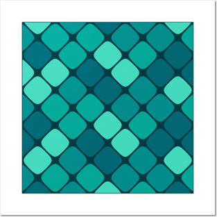 Diagonal Squircle Pattern (Teal) Posters and Art